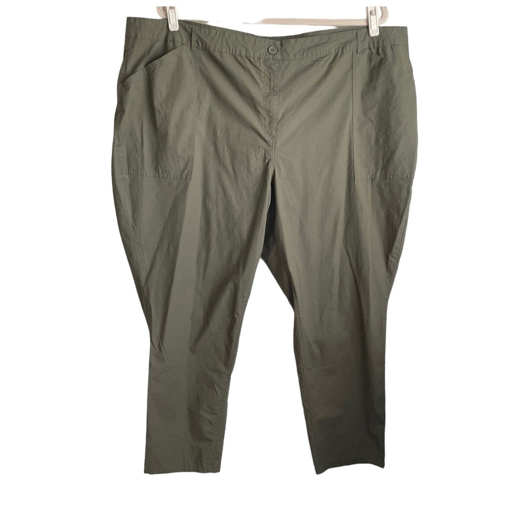 Ellos Boutique Womens Stretch Neutral Pants 32 Khaki Cotton Tapered Leg